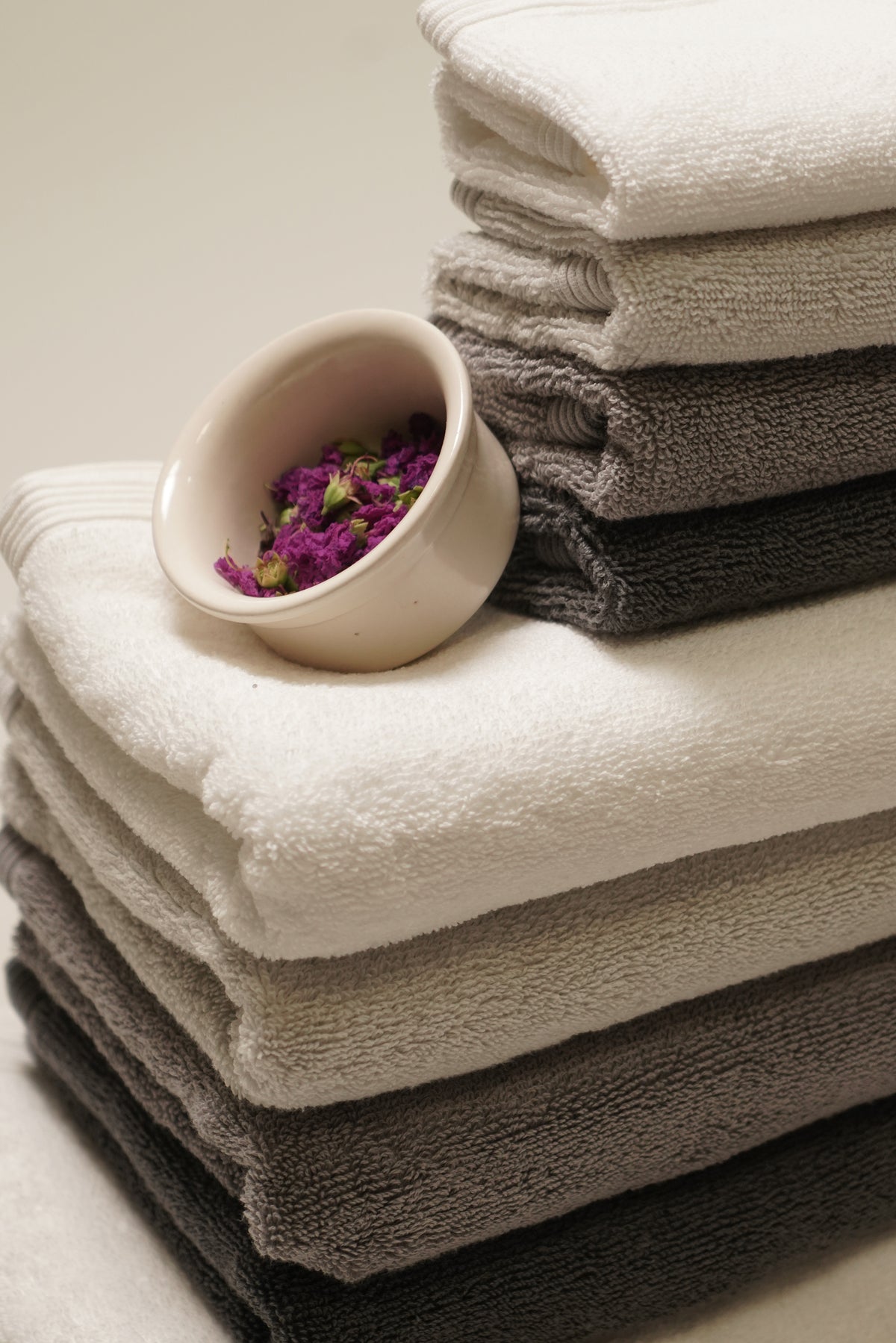 Seine, Bordered Cotton Towel Set in Stone