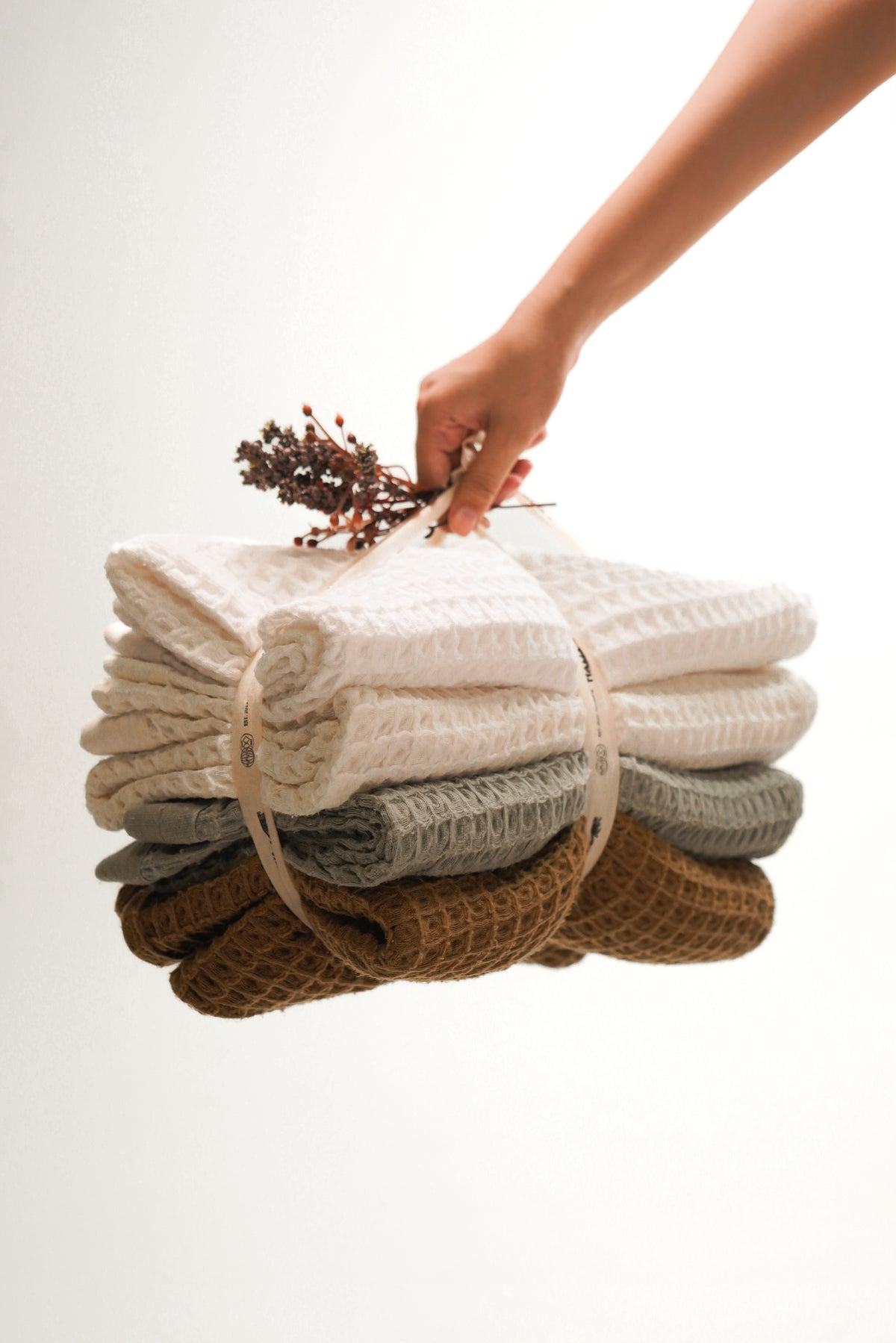 Nile, Waffle Cotton Towel Set in Sage