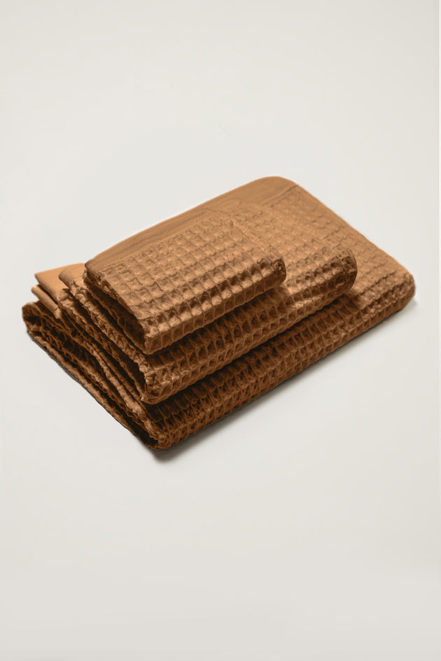 Nile, Waffle Cotton Towel Set in Ochre